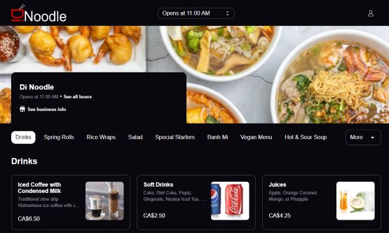 Online Menu Screenshot